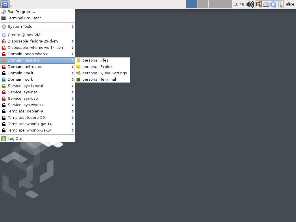 Desktop menu